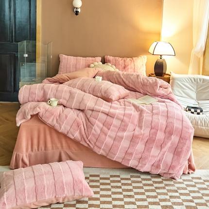 91家纺网 家纺一手货源 找家纺 富之航家纺 2023新款兔毛牛奶绒四件套 浆果粉