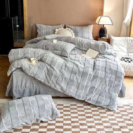 91家纺网 家纺一手货源 找家纺 富之航家纺 2023新款兔毛牛奶绒四件套 朦胧灰