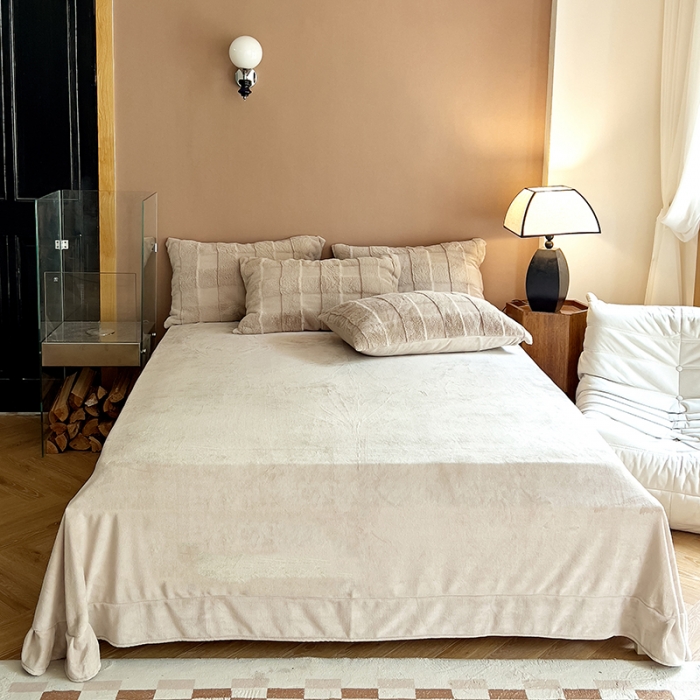 91家纺网 家纺一手货源 找家纺 富之航家纺 2023新款兔毛牛奶绒四件套 奶茶咖