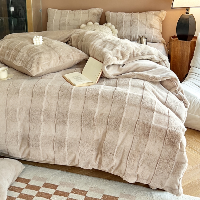 91家纺网 家纺一手货源 找家纺 富之航家纺 2023新款兔毛牛奶绒四件套 奶茶咖