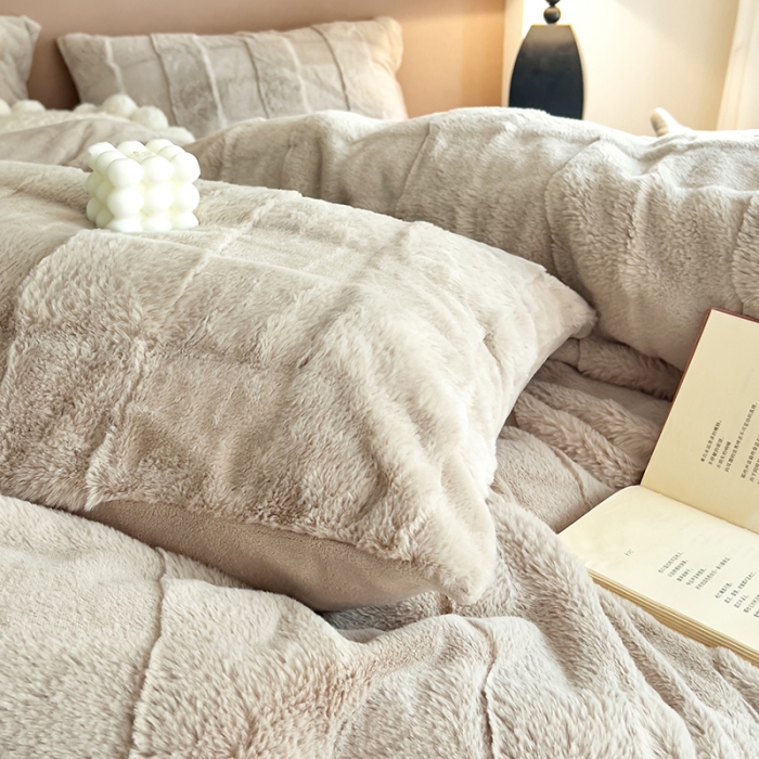 91家纺网 家纺一手货源 找家纺 富之航家纺 2023新款兔毛牛奶绒四件套 奶茶咖