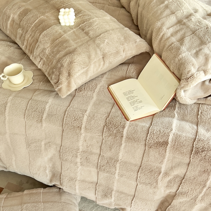 91家纺网 家纺一手货源 找家纺 富之航家纺 2023新款兔毛牛奶绒四件套 奶茶咖