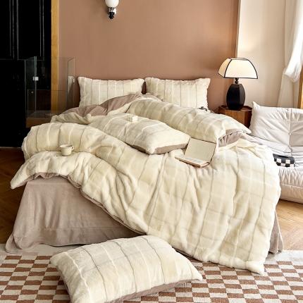 富之航家纺 2023新款兔毛牛奶绒四件套 奶昔白