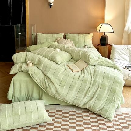 富之航家纺 2023新款兔毛牛奶绒四件套 山茶绿