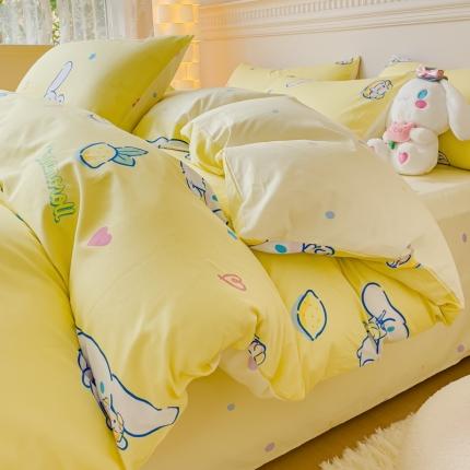 91家纺网 家纺一手货源 找家纺 金丝鸟家纺 2023新款全棉印花三利欧库洛米系列四件套 柠檬狗