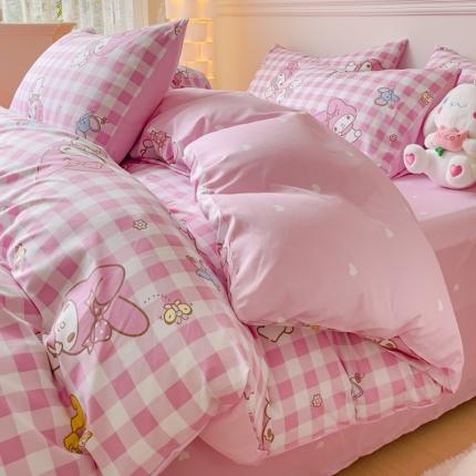 91家纺网 家纺一手货源 找家纺 金丝鸟家纺 2023新款全棉印花三利欧库洛米系列四件套 田格兔