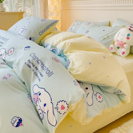 91家纺网 家纺一手货源 找家纺 金丝鸟家纺 2023新款全棉印花三利欧库洛米系列四件套 甜品狗