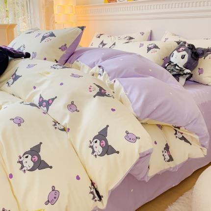 91家纺网 家纺一手货源 找家纺 金丝鸟家纺 2023新款全棉印花三利欧库洛米系列四件套 小怪兽