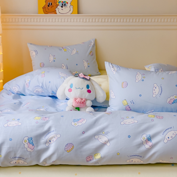 91家纺网 家纺一手货源 找家纺 金丝鸟家纺 2023新款全棉印花三利欧库洛米系列四件套 白云狗