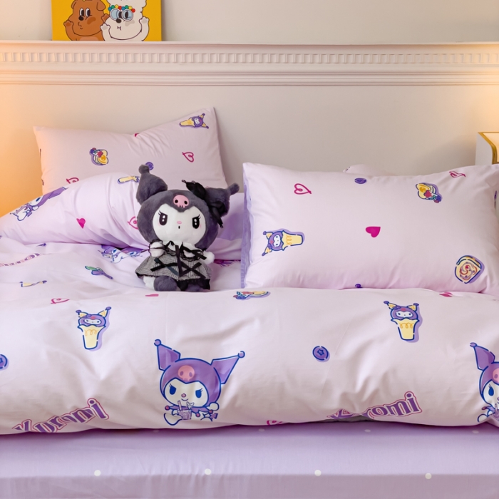 91家纺网 家纺一手货源 找家纺 金丝鸟家纺 2023新款全棉印花三利欧库洛米系列四件套 荷包蛋