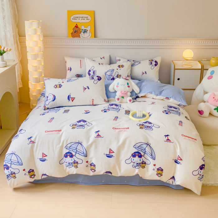 91家纺网 家纺一手货源 找家纺 金丝鸟家纺 2023新款全棉印花三利欧库洛米系列四件套 花伞狗