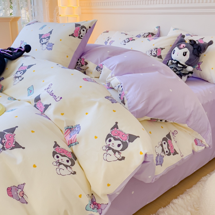 91家纺网 家纺一手货源 找家纺 金丝鸟家纺 2023新款全棉印花三利欧库洛米系列四件套 经典库洛米