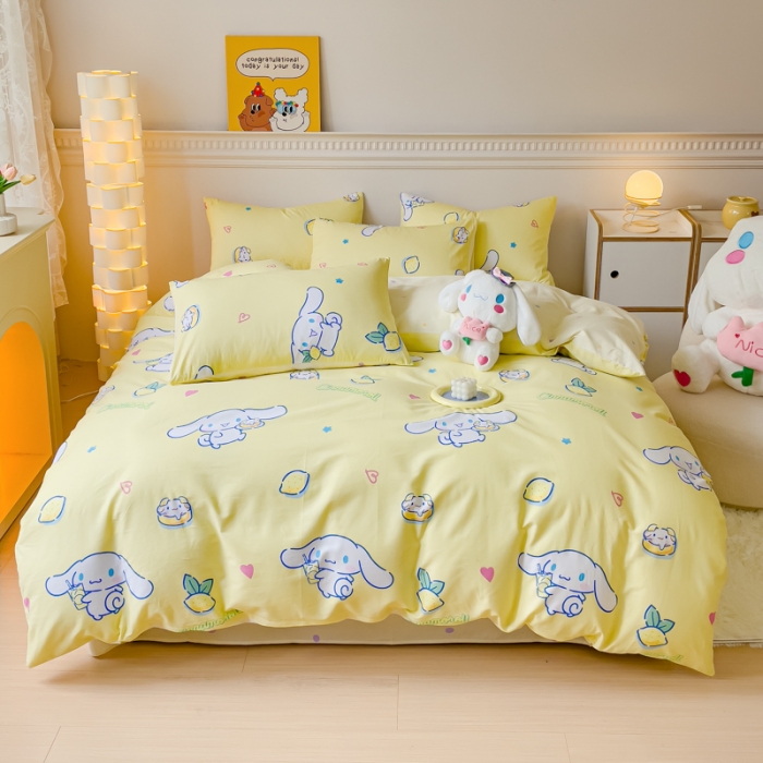 91家纺网 家纺一手货源 找家纺 金丝鸟家纺 2023新款全棉印花三利欧库洛米系列四件套 柠檬狗