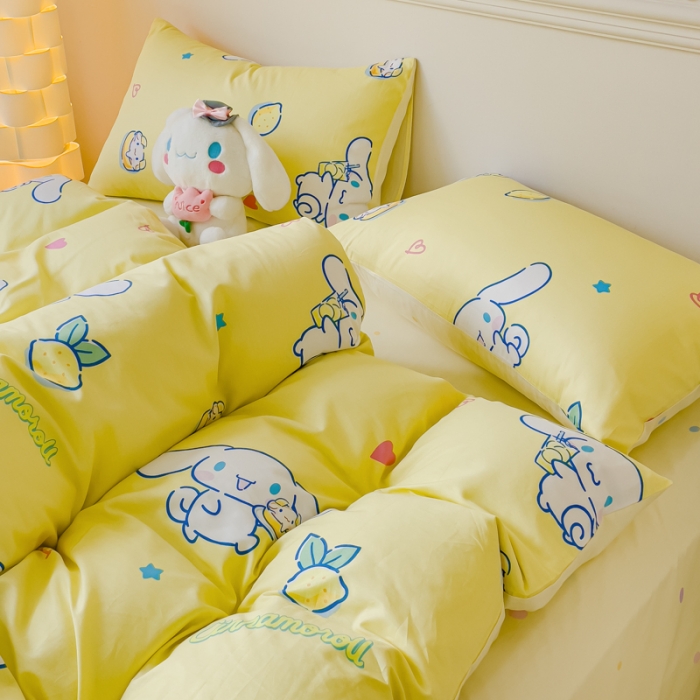 91家纺网 家纺一手货源 找家纺 金丝鸟家纺 2023新款全棉印花三利欧库洛米系列四件套 柠檬狗