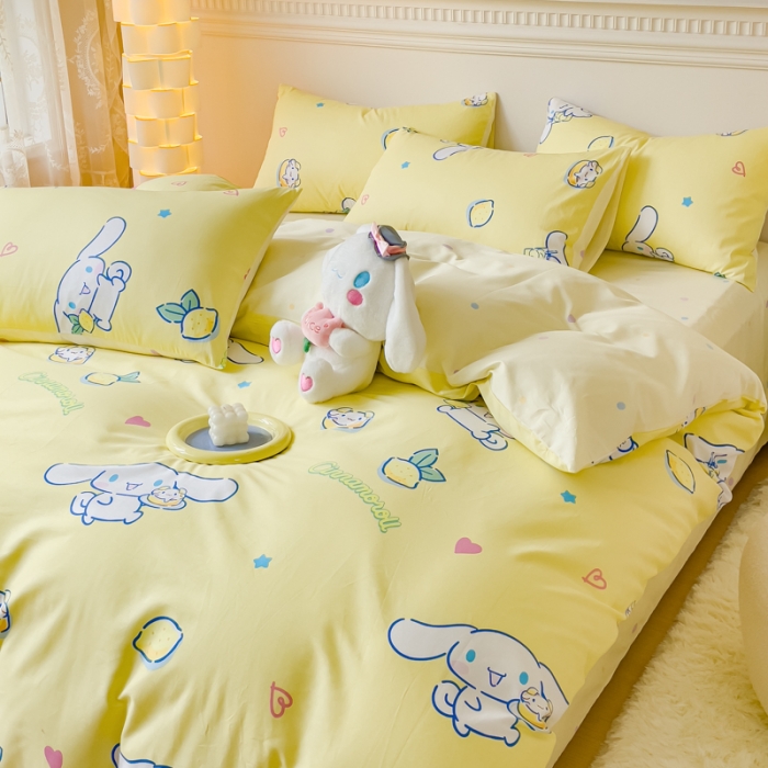 91家纺网 家纺一手货源 找家纺 金丝鸟家纺 2023新款全棉印花三利欧库洛米系列四件套 柠檬狗