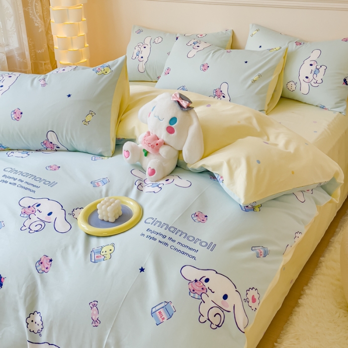 91家纺网 家纺一手货源 找家纺 金丝鸟家纺 2023新款全棉印花三利欧库洛米系列四件套 甜品狗