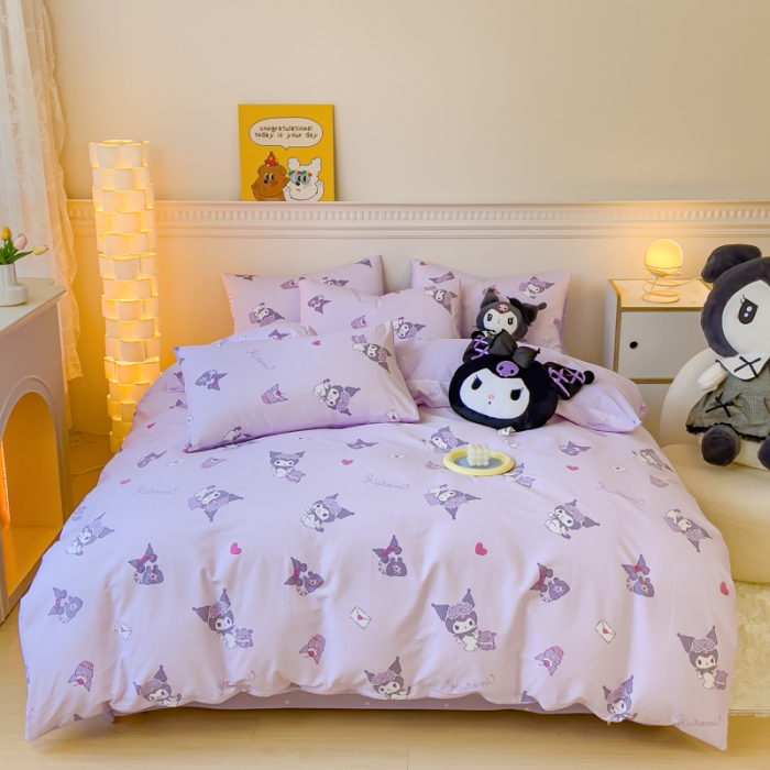 91家纺网 家纺一手货源 找家纺 金丝鸟家纺 2023新款全棉印花三利欧库洛米系列四件套 香芋紫库洛米