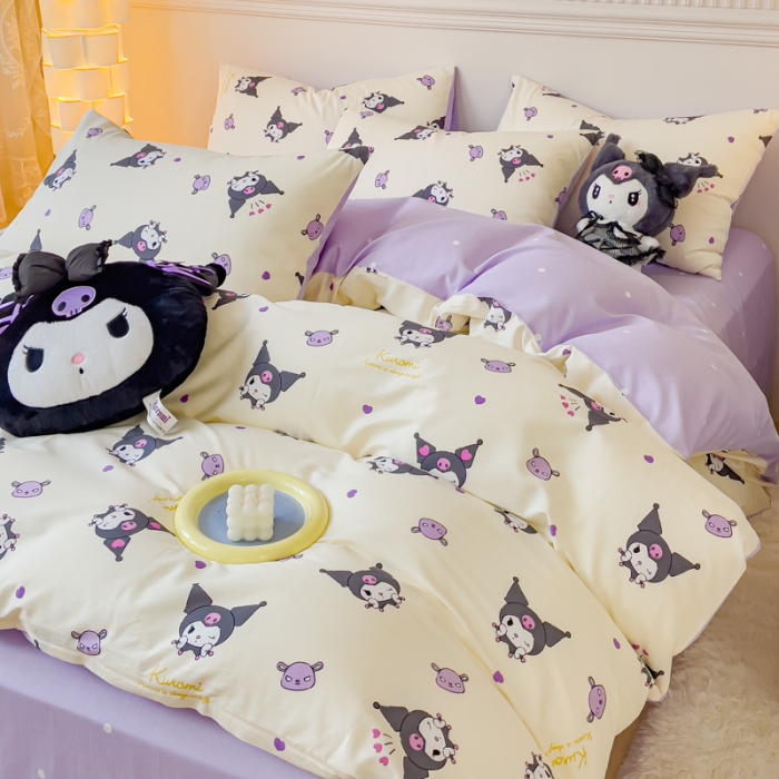 91家纺网 家纺一手货源 找家纺 金丝鸟家纺 2023新款全棉印花三利欧库洛米系列四件套 小怪兽