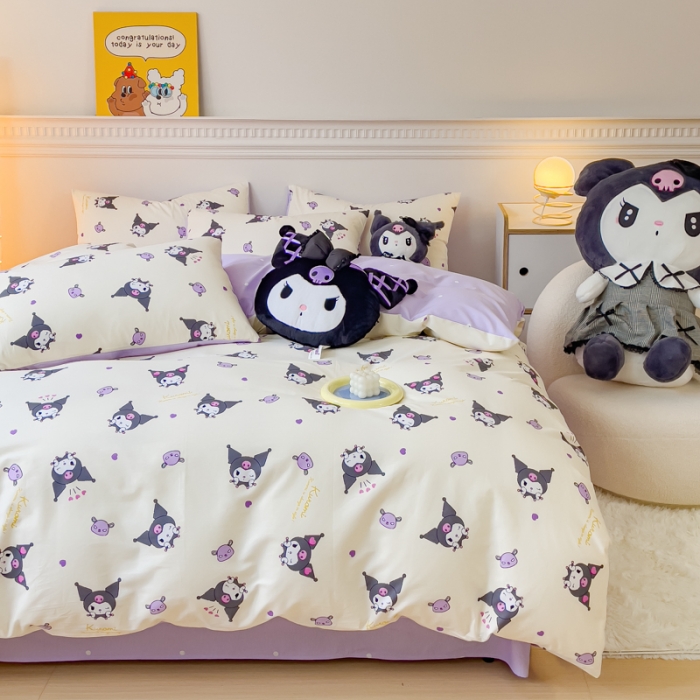 91家纺网 家纺一手货源 找家纺 金丝鸟家纺 2023新款全棉印花三利欧库洛米系列四件套 小怪兽