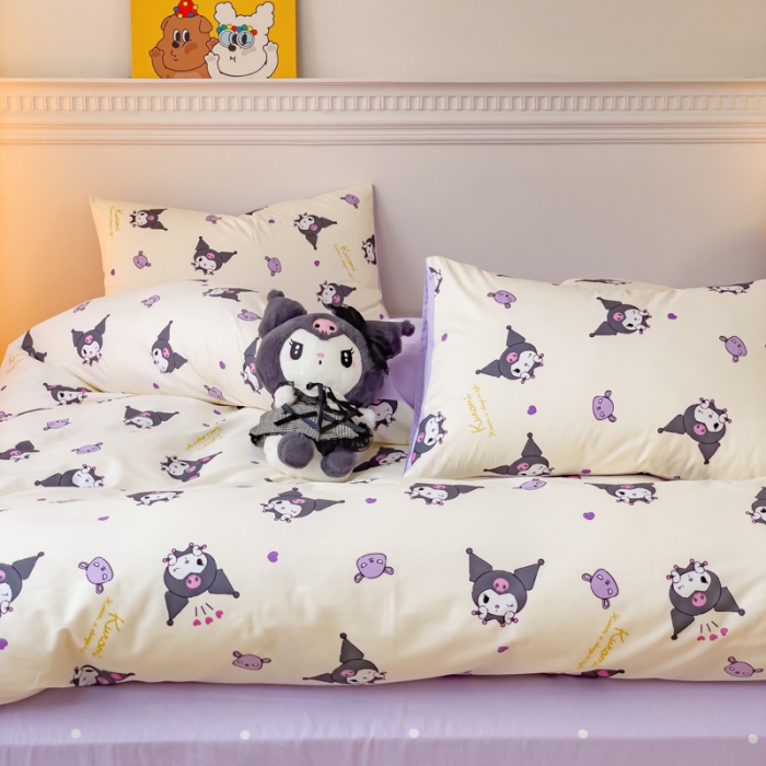 91家纺网 家纺一手货源 找家纺 金丝鸟家纺 2023新款全棉印花三利欧库洛米系列四件套 小怪兽