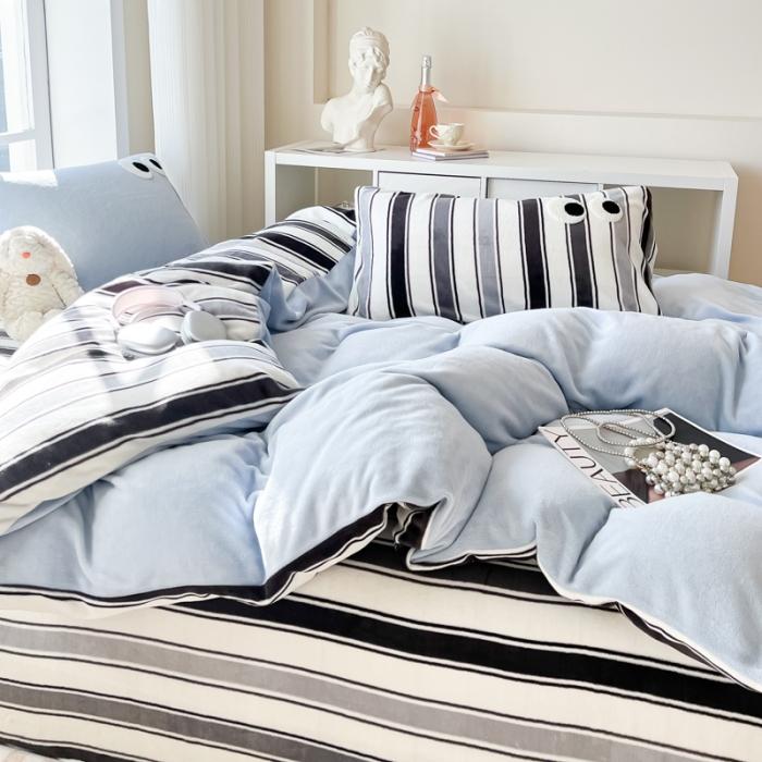 91家纺网 家纺一手货源 找家纺 慕尚家纺 2025新款牛奶绒大眼睛系列四件套 露娜白云石