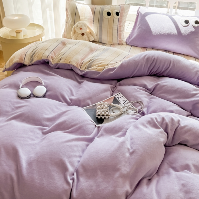 91家纺网 家纺一手货源 找家纺 慕尚家纺 2025新款牛奶绒大眼睛系列四件套 露娜风铃紫