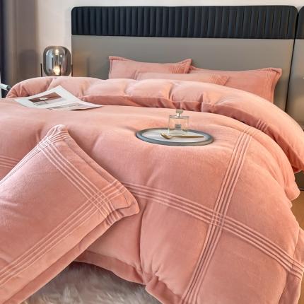 91家纺网 家纺一手货源 找家纺 轻奢风A类母婴级埋绳款高克重牛奶绒婴儿宝宝绒四件套 美娜德-浅豆沙