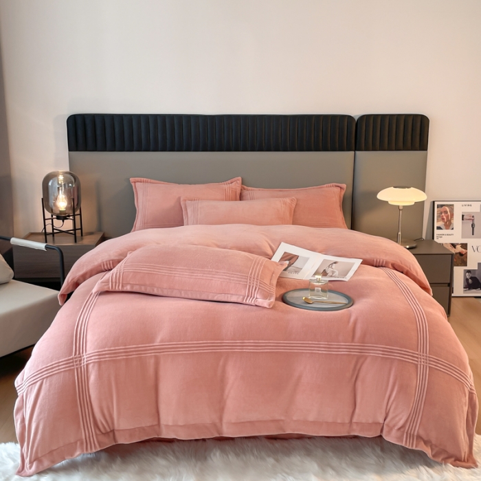 91家纺网 家纺一手货源 找家纺 轻奢风A类母婴级埋绳款高克重牛奶绒婴儿宝宝绒四件套 美娜德-浅豆沙