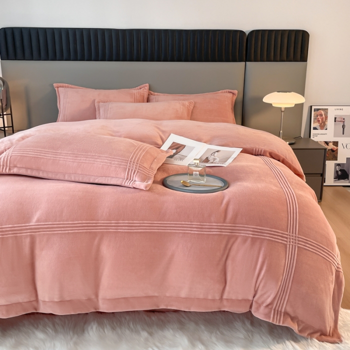 91家纺网 家纺一手货源 找家纺 轻奢风A类母婴级埋绳款高克重牛奶绒婴儿宝宝绒四件套 美娜德-浅豆沙