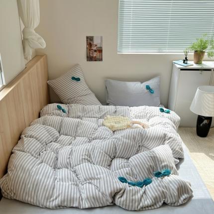 91家纺网 家纺一手货源 找家纺 （总）三朵家纺 2023新款立体豆苗无印风高克重牛奶绒四件套