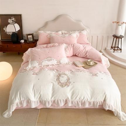 91家纺网 家纺一手货源 找家纺 （总）馨蕊家居 2023新款双层纱荷叶边刺绣四件套-伊芙琳