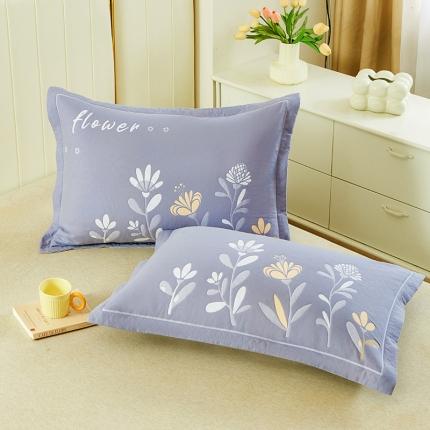 91家纺网 家纺一手货源 找家纺 棠薇家纺 2023新款全棉纱布枕套加厚单人枕套一对装 花草集蓝