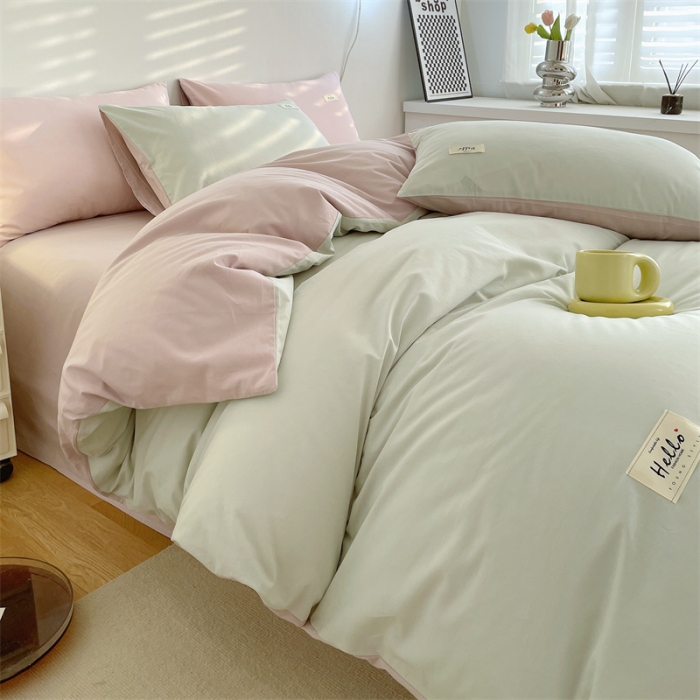 91家纺网 家纺一手货源 找家纺 安力森/诚臻酒店用品 2023新款全棉糖果色被套单件纯棉单被罩磨毛冬季厚四件套四季通用 豆绿+豆沙