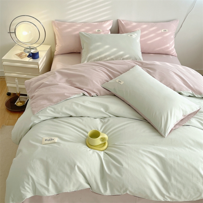 91家纺网 家纺一手货源 找家纺 安力森/诚臻酒店用品 2023新款全棉糖果色被套单件纯棉单被罩磨毛冬季厚四件套四季通用 豆绿+豆沙