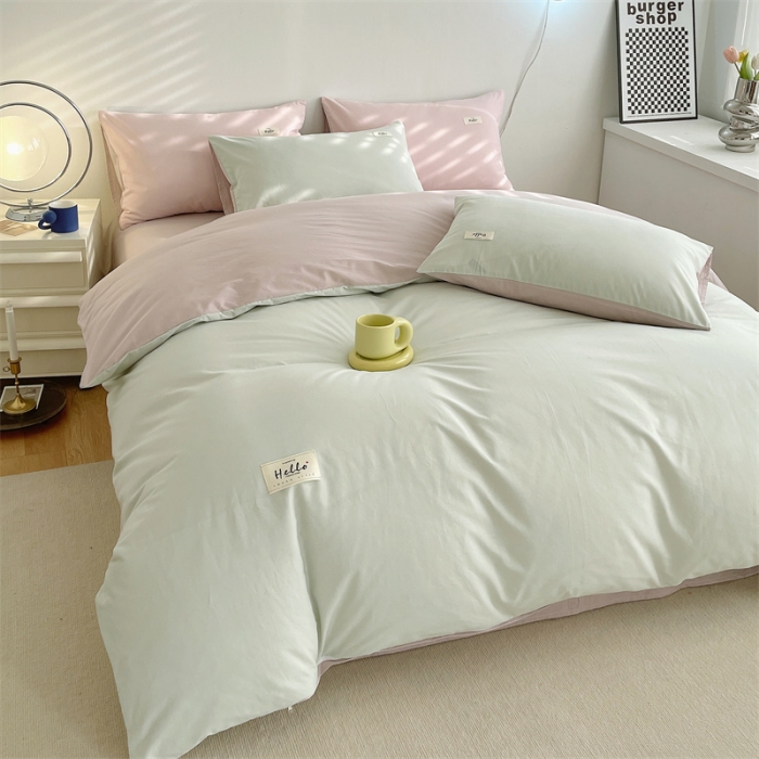 91家纺网 家纺一手货源 找家纺 安力森/诚臻酒店用品 2023新款全棉糖果色被套单件纯棉单被罩磨毛冬季厚四件套四季通用 豆绿+豆沙