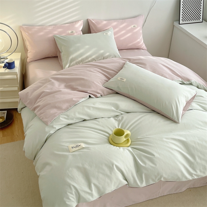 91家纺网 家纺一手货源 找家纺 安力森/诚臻酒店用品 2023新款全棉糖果色被套单件纯棉单被罩磨毛冬季厚四件套四季通用 豆绿+豆沙