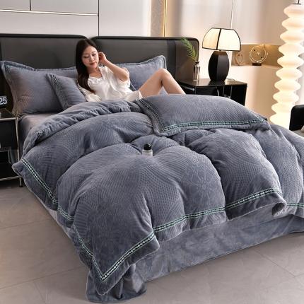 91家纺网 家纺一手货源 找家纺 安力森/诚臻酒店用品 2023高端加厚牛奶绒四件套双面法兰绒被套珊瑚绒床单加绒床上用品 梵迪-石英灰