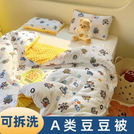 91家纺网 家纺一手货源 找家纺 希诺 2023新款普版豆豆绒多功能被套盖毯针织棉宝宝盖毯 机器人家族