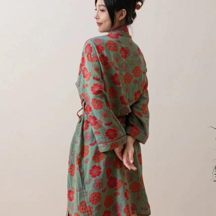 91家纺网 家纺一手货源 找家纺 双层纱家居 2023新款双层纱家居服睡袍 绿色