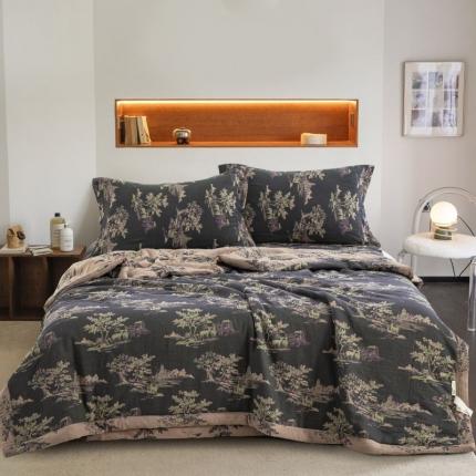 91家纺网 家纺一手货源 找家纺 双层纱家居 2023新款双层纱夏被及夏被套件 林深见鹿灰