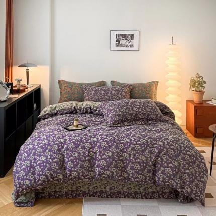 双层纱家居 2023新款拉链贴边款双层纱四件套 花间无语紫