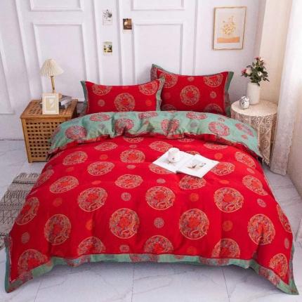 91家纺网 家纺一手货源 找家纺 双层纱家居 2023新款红色镂空款双层纱四件套 龙凤呈祥