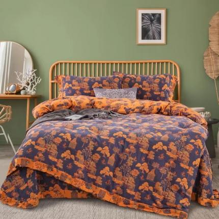 91家纺网 家纺一手货源 找家纺 双层纱家居 2023新款纽扣aa款双层纱四件套 蓝调深蓝