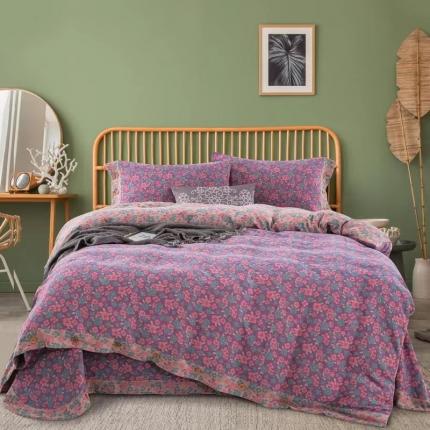 91家纺网 家纺一手货源 找家纺 双层纱家居 2023新款纽扣aa款双层纱四件套 清新之歌粉紫