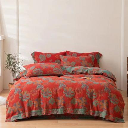 91家纺网 家纺一手货源 找家纺 双层纱家居 2023新款纽扣aa款双层纱四件套 花开富贵-纽扣款