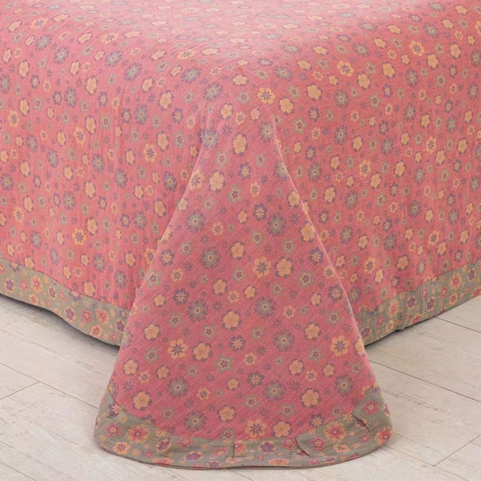 91家纺网 家纺一手货源 找家纺 双层纱家居 2023新款纽扣aa款双层纱四件套 花香四溢粉