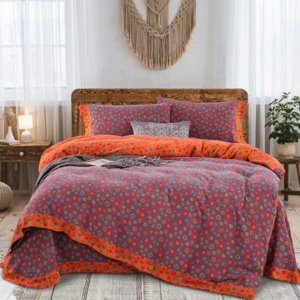 双层纱家居 2023新款纽扣aa款双层纱四件套 花香四溢红桔