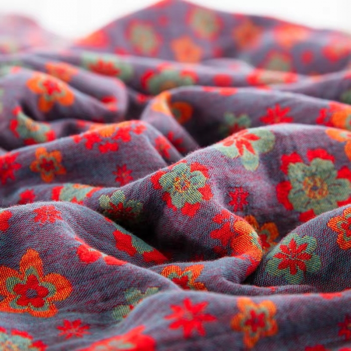 91家纺网 家纺一手货源 找家纺 双层纱家居 2023新款纽扣aa款双层纱四件套 花香四溢红桔