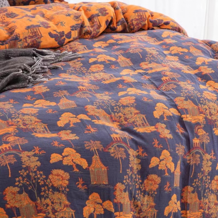 91家纺网 家纺一手货源 找家纺 双层纱家居 2023新款纽扣aa款双层纱四件套 蓝调深蓝