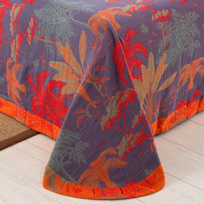 91家纺网 家纺一手货源 找家纺 双层纱家居 2023新款纽扣aa款双层纱四件套 奇幻丛林红